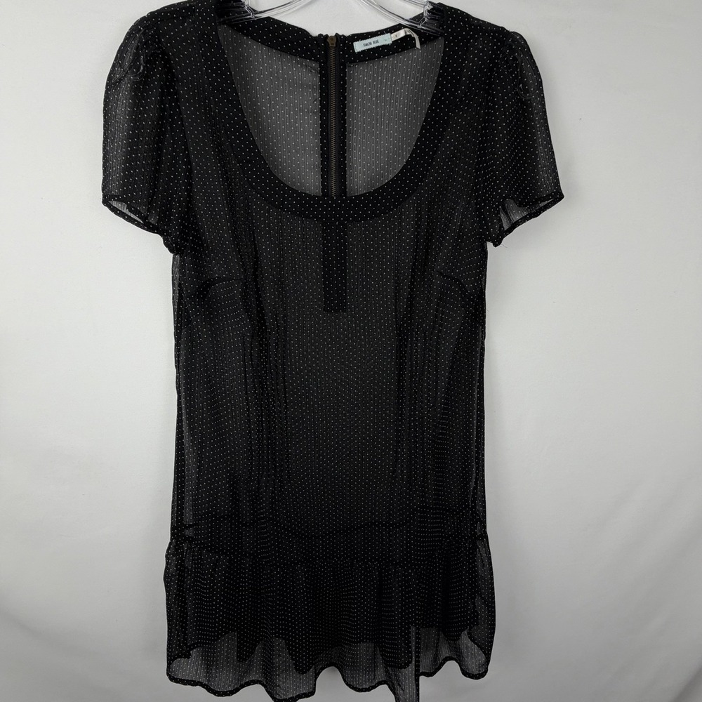 Kimchi Blue Sheer Mini Dress Sz S Black White Polka Dot Ruffle Hem Whimsigoth